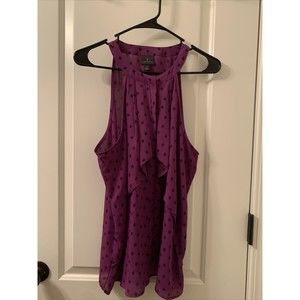 Worthington Women's Purple Black Leaf Print Sleeveless Blouse Top Size Large